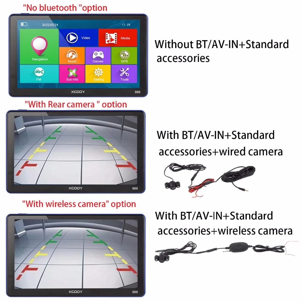 XGODY 886 7 дюймов Тележки Автомобиля GPS Навигации 256 М+ 8 ГБ Емкостный экран FM Навигатор+ Камера Заднего Вида Россия США AU ЕС Бесплатно карта