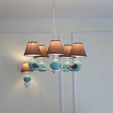 Children room chandelier lighting fabric shade E14 led kid s light fixture modern Bird Girls Bedroom