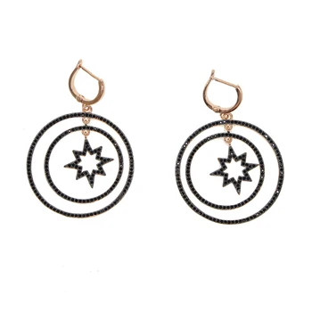 

gorgeous european women luxury jewelry earring geometric black cz circle dangle dangling earrings
