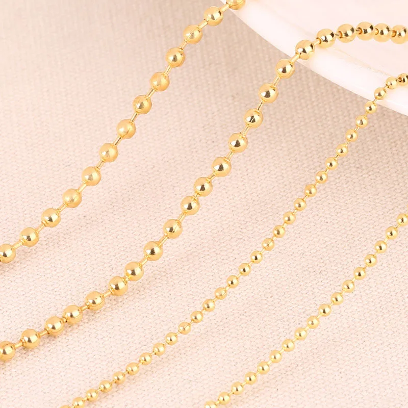 10 метров Ширина 1,5 мм 2 мм 2,4 мм Золотая Серебряная цепочка из цветных шариков круглые шарики цепочки для ожерелья браслет ювелирные изделия аксессуары - Цвет: Gold