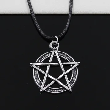 New Fashion Tibetan Silver Color Pendant Star Pentagram Necklace Choker Charm Black Leather Cord Factory Price Handmade Jewelry