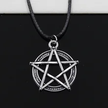 New Fashion Tibetan Silver Pendant star pentagram Necklace Choker Charm Black Leather Cord Factory Price Handmade Jewlery black leaf pendant cord choker necklace