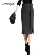 Высококачественная Брендовая женская осенне-зимняя вязаная юбка раздельная длинная прямая юбка Модная тонкая Фасонная Юбка Saia