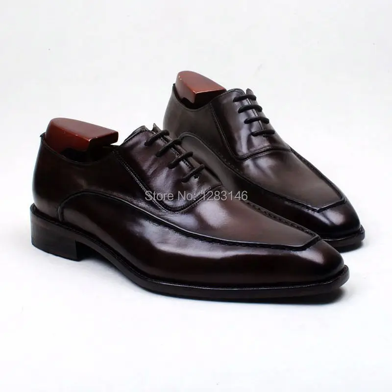

Free Shipping  Handmade Genuine Leather Upper/outsole/Insole Brown with Mark Line Lacing Oxford Square  toe  Men's Shoe No.ox583