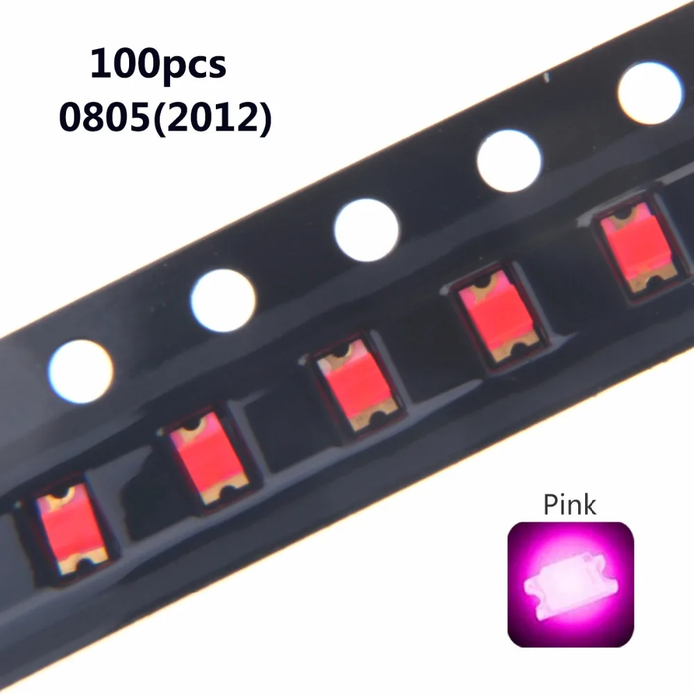 100 шт. SMD 0805(2012) Розовый поверхностный монтаж светодиодный чип-диод 3,2 В суперфлюс светильник, излучающий диодные лампы, электронные компоненты для PCB