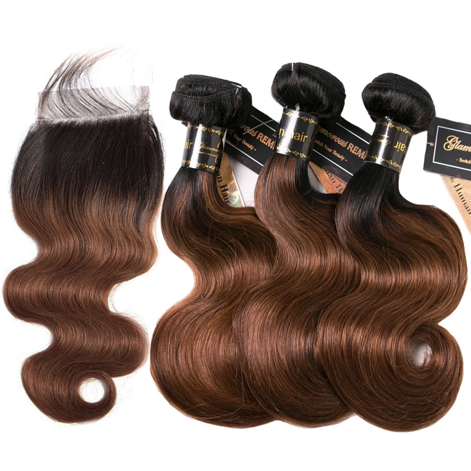 

Brazilian Body Wave Bundles Ombre Hair3+1 Bundles With Closure T1B 30 Brown Hair Weave Bundles Remy Human Hair Extensions Women