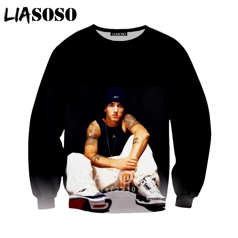 

LIASOSO 2019 Autumn New Men Women Fashion Hoodies 3D Print Rapper Eminem Sweatshirt Long Sleeve Hip Hop Top Pullover B011-05