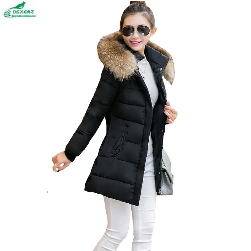 

OKXGNZ Winter korea 2017 Hooded collar slim Big yards Women Cotton jacket Pure color Warm Women Coat Collar With big hood QQ0103