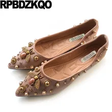 Женская платье обувь дизайнер кристалл замша пчела Европейская Остроконечные заклепка марка плоские горный хрусталь шпилька итальянский бриллиант металл обнаженный Мода последние красивая весенняя осень европейская