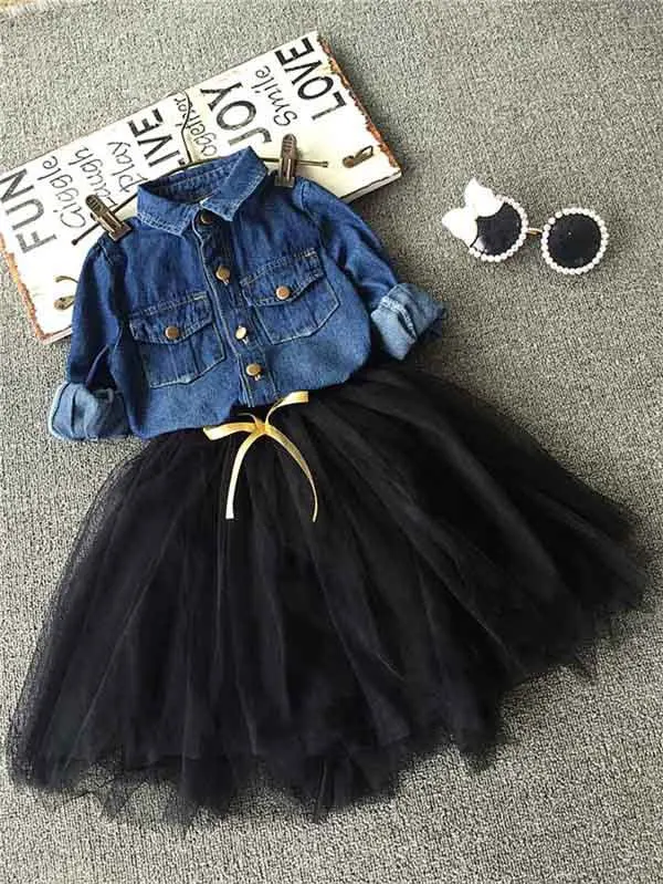 Moda chicas, blusa vaquera, camisa informal + falda tutú para niñas, conjunto de informal de para _ - AliExpress Mobile