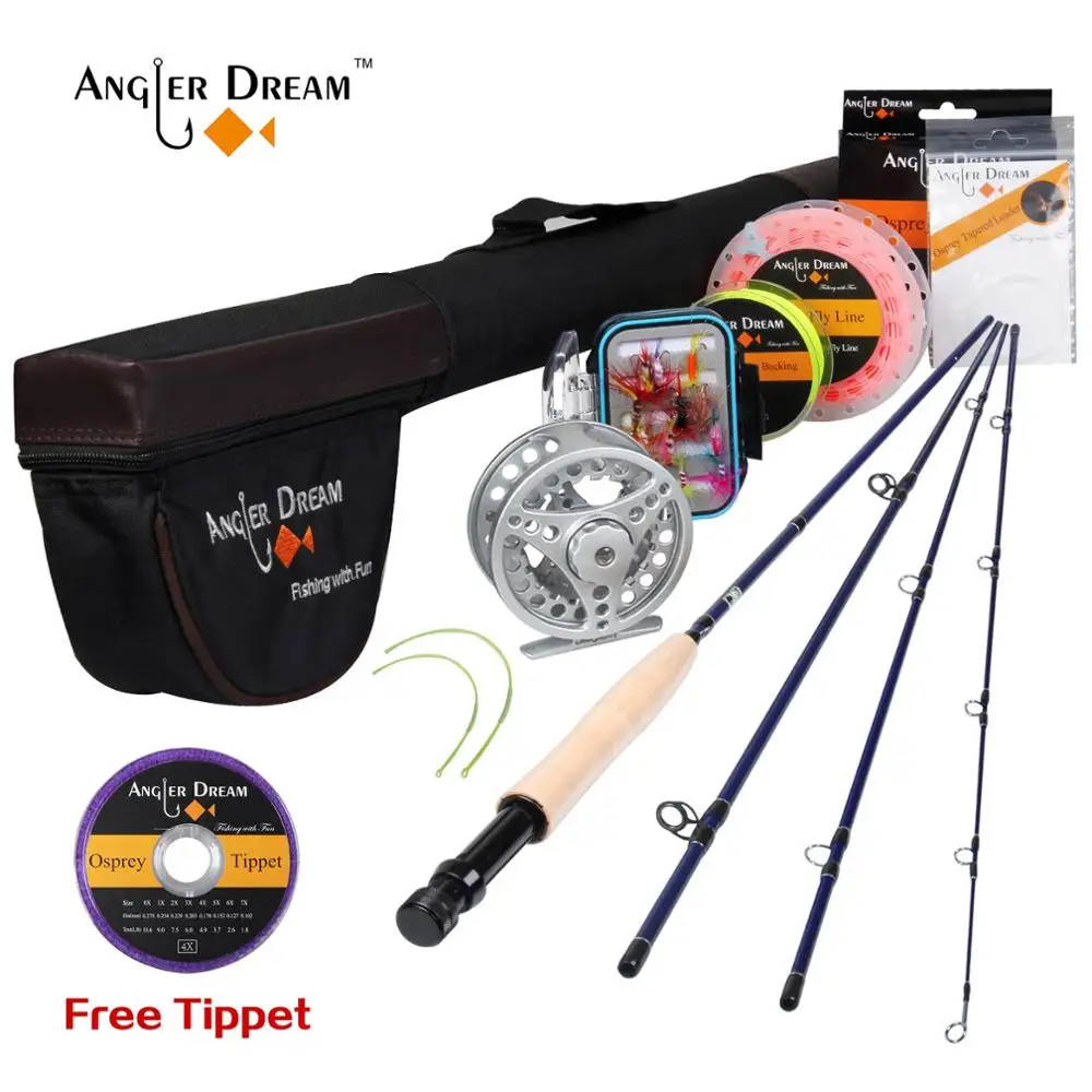 Angler Dream 5WT Летающий рыболовный комплект 9FT средний-Быстрый Летающий стержень предварительно-Spoled Fly Reel 5F Fly Line с Cordura трубка-треугольник - Цвет: SILVER PINK