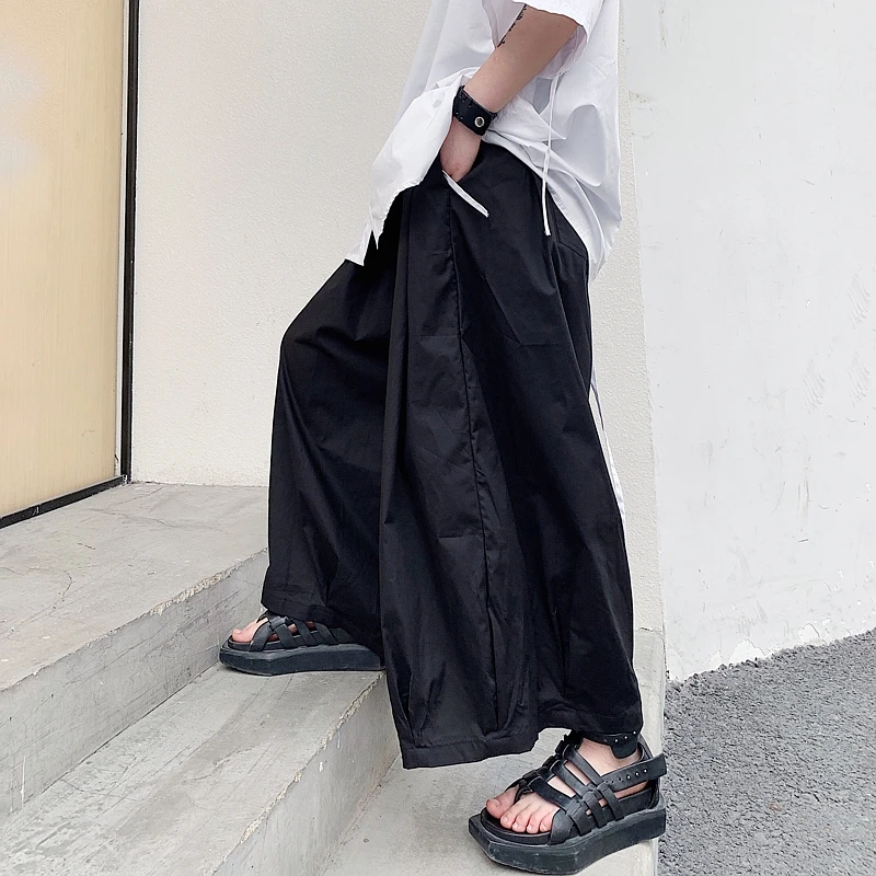Мужские свободные повседневные черные широкие брюки, Мужская Уличная одежда в стиле хип-хоп, панк, готика, юбка, брюки, японский стиль, кимоно, брюки