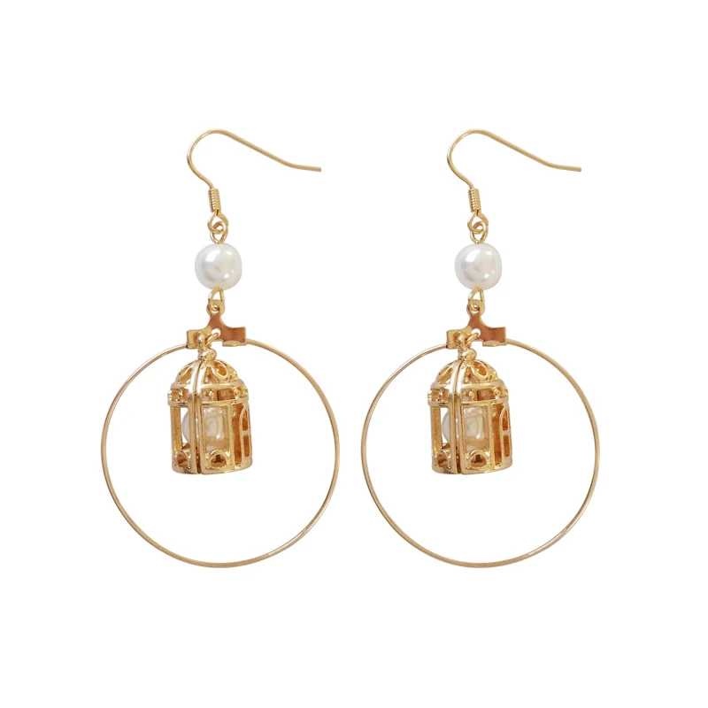 Elegant Pearl Drop Earrings Gold Birdcage Geometric Metal Imitation Earring Fashion New Accessories Factory Wholesale | Украшения и