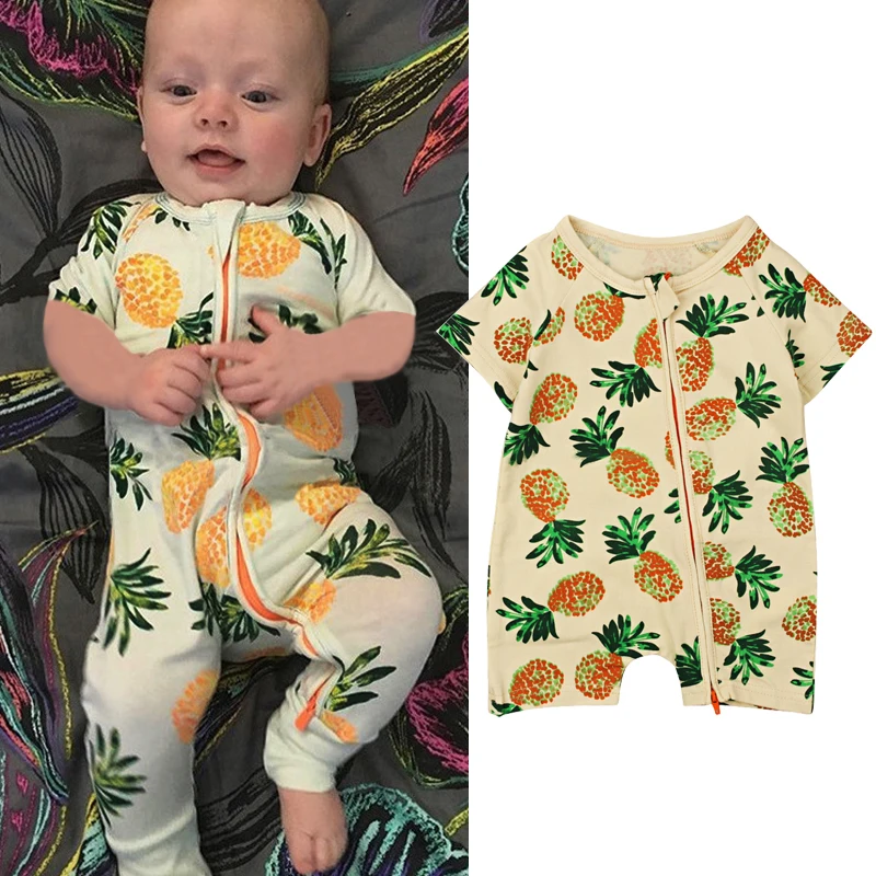 

Infant Jumpsuit Short Sleeves Floral Pineapple Romper Baby Boy Girls Clothes Tiny Cottons Newborn Toddler Onesie Overall Outfit
