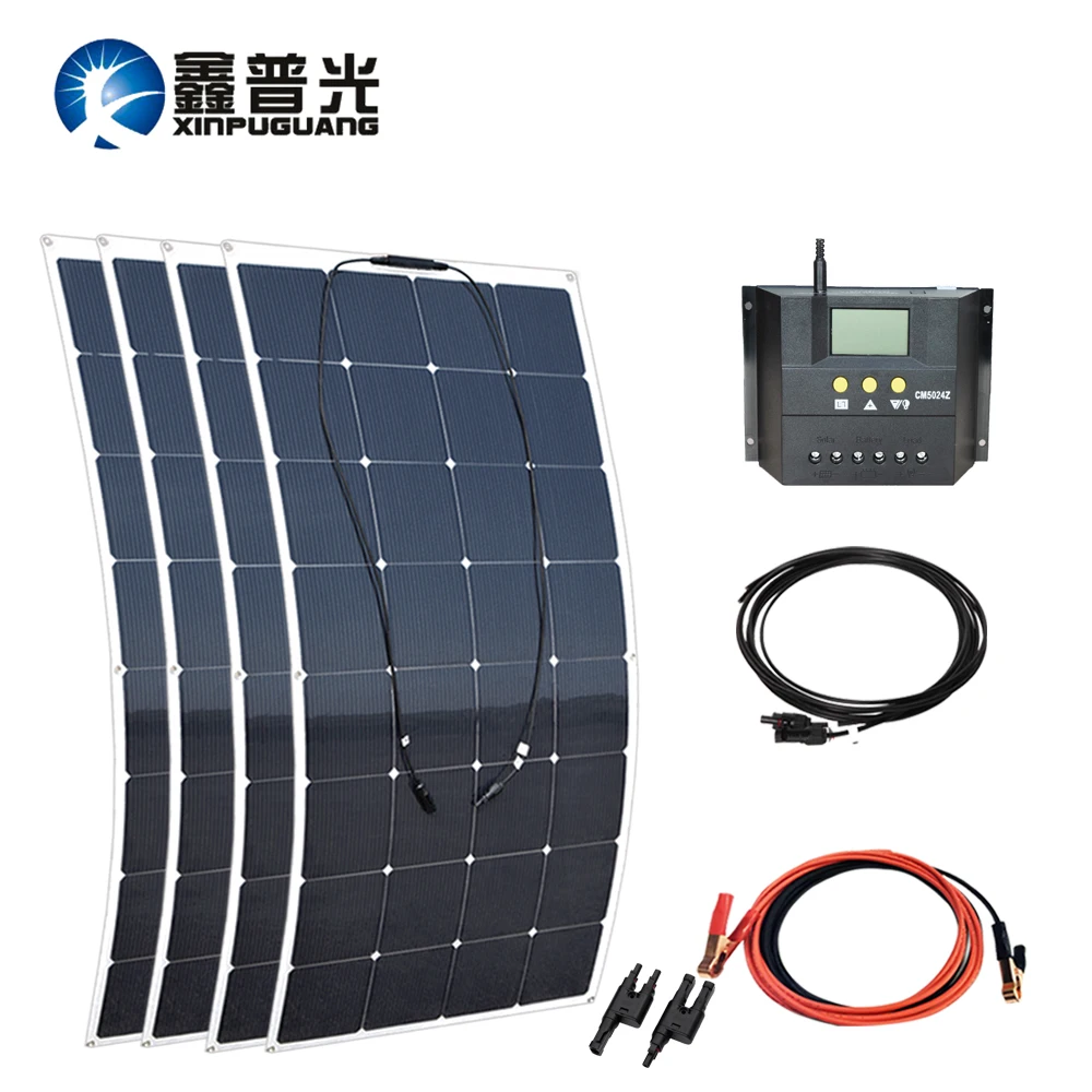

640w solar system kit 160w flexible soalr panel PV module 50A controller cable MC4 connector 12v battery car RV yacht charge