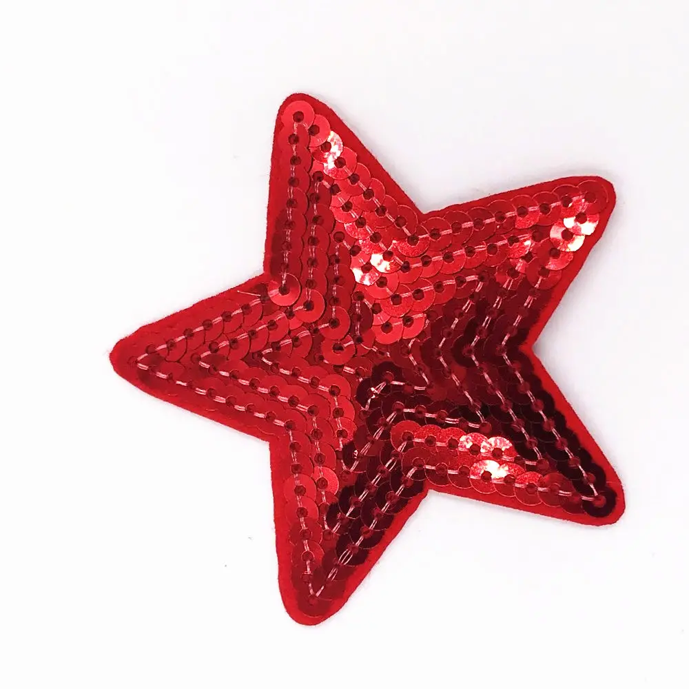 

New pack 1PCS Red star Sequined Embroidered Patch Iron on Sew on Applique Patches DIY Clothes repair Badges stickers X-MAS gift