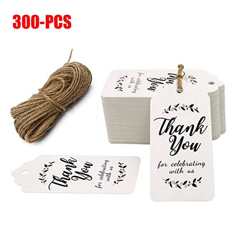 

300PCS Thank You for Celebrating with Us Tags Wedding Gifts Packging Paper Hang Tags Cards for Birthday Party Decoration tags
