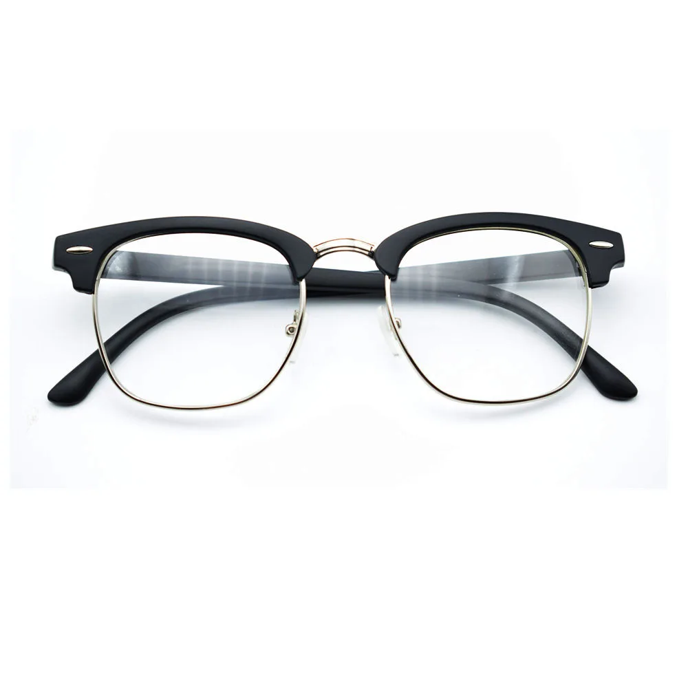 Ретро Классические прозрачные линзы Nerd оправы очки для мужчин и женщин очки Винтаж Половина металлическая оправа для очков модный дизайн