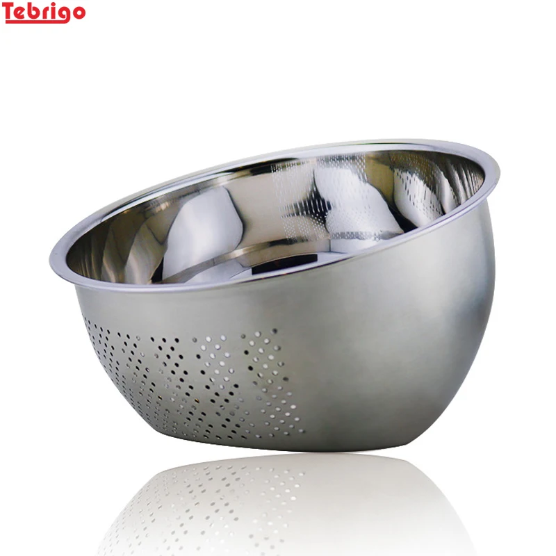 

Tebrigo Food Strainer Perforated Bowl 304 Stainless Steel Colander Rice Washing Bowl Drainer Colander 3-Quart Capacity Kitchen