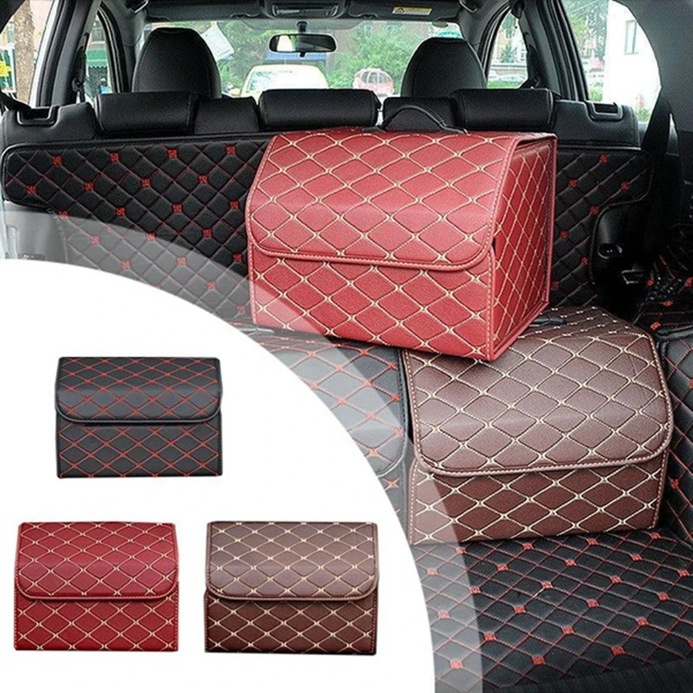 

PU Leather Car Trunk Organizer Universal Carrier Box Collapsible Stowing Tidying Travel Car Storage Holder Bag Tidy Box