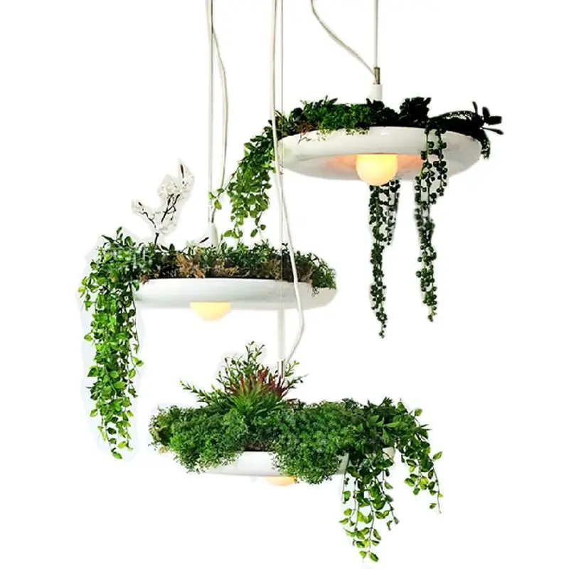 

LED Hanging Gardens of Plants Lamp Pots Potted Nordic Tom Creative Chandelier Lighting Bulb Art Pendant Lamp With Bulb lw56359py