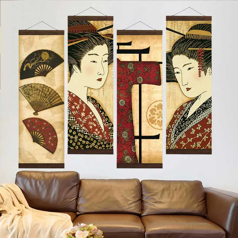 Framed Traditional Japanese Asian art Poster Canvas Print Wall Art Decor 5 Piece