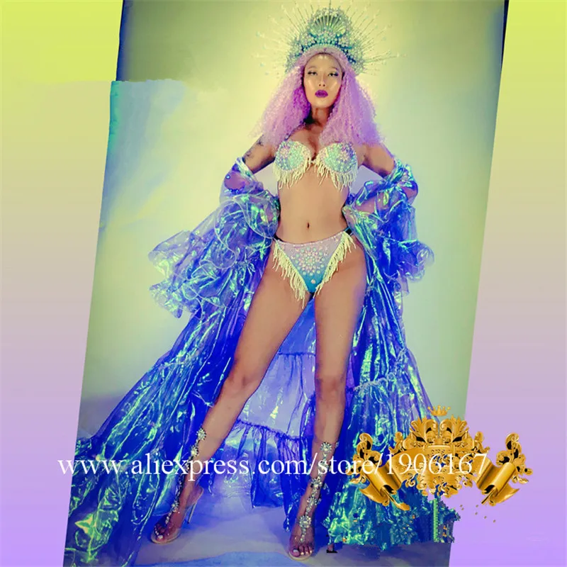 Nightclub GOGO female sexy shell mermaid purple series large cloak costume costume female singer costume3