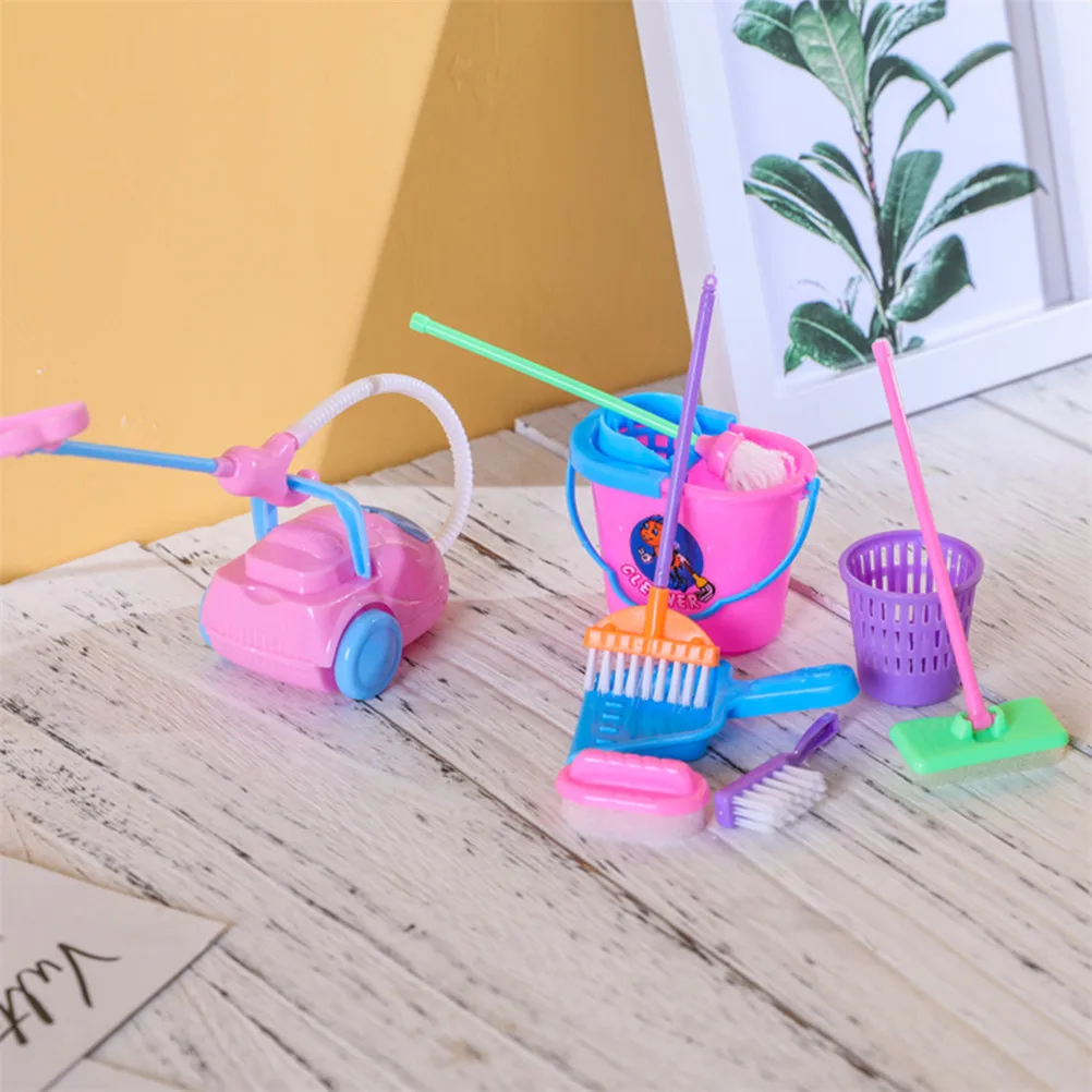MrY 9Pcs/set Girl House Dolls Furniture Cleaning Kit Set Home Furnishing Funny Vacuum Cleaner Mop Broom Tools Pretend Play Toys