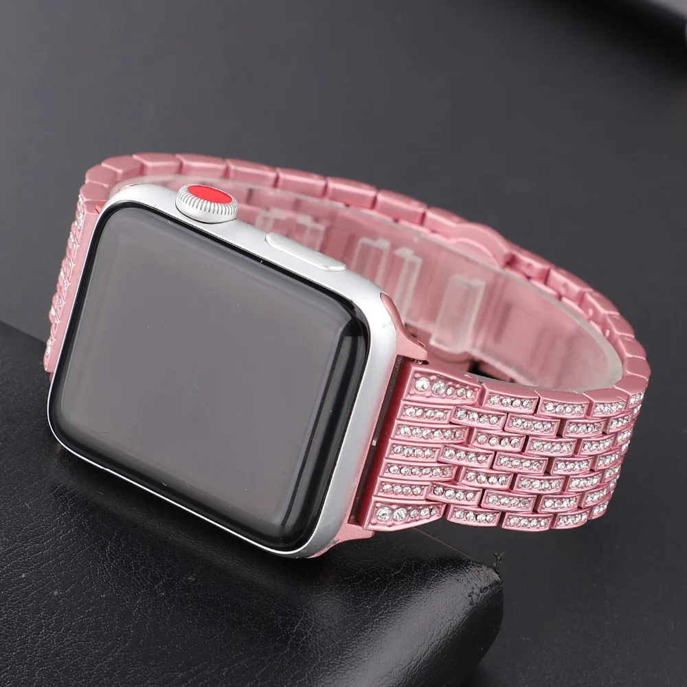 Кристалл горный хрусталь алмаз нержавеющая сталь соединяющий ремешок браслета для Apple Watch Series 4 3 2 модный iwatch band для девочки 44 мм 38
