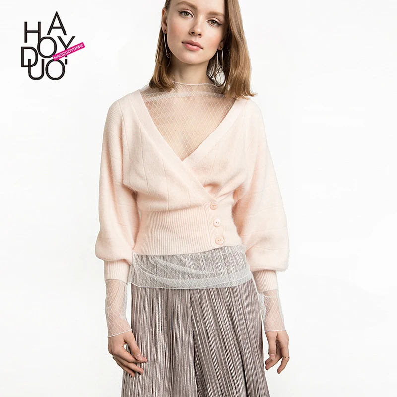 

Haoduoyi 2019 Spring New Women's Clothing Fashion Sexy Net Yarn Perspective Pure Color Bottom T-shirt Girl