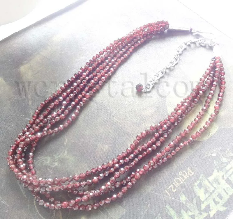 Multi Strand Natural Garnet Semi-precious Stone Small beads 3mm Faceted Necklace Women Multi Strand Natural Garnet Semi-precious Stone Small beads 3mm Faceted Necklace Women