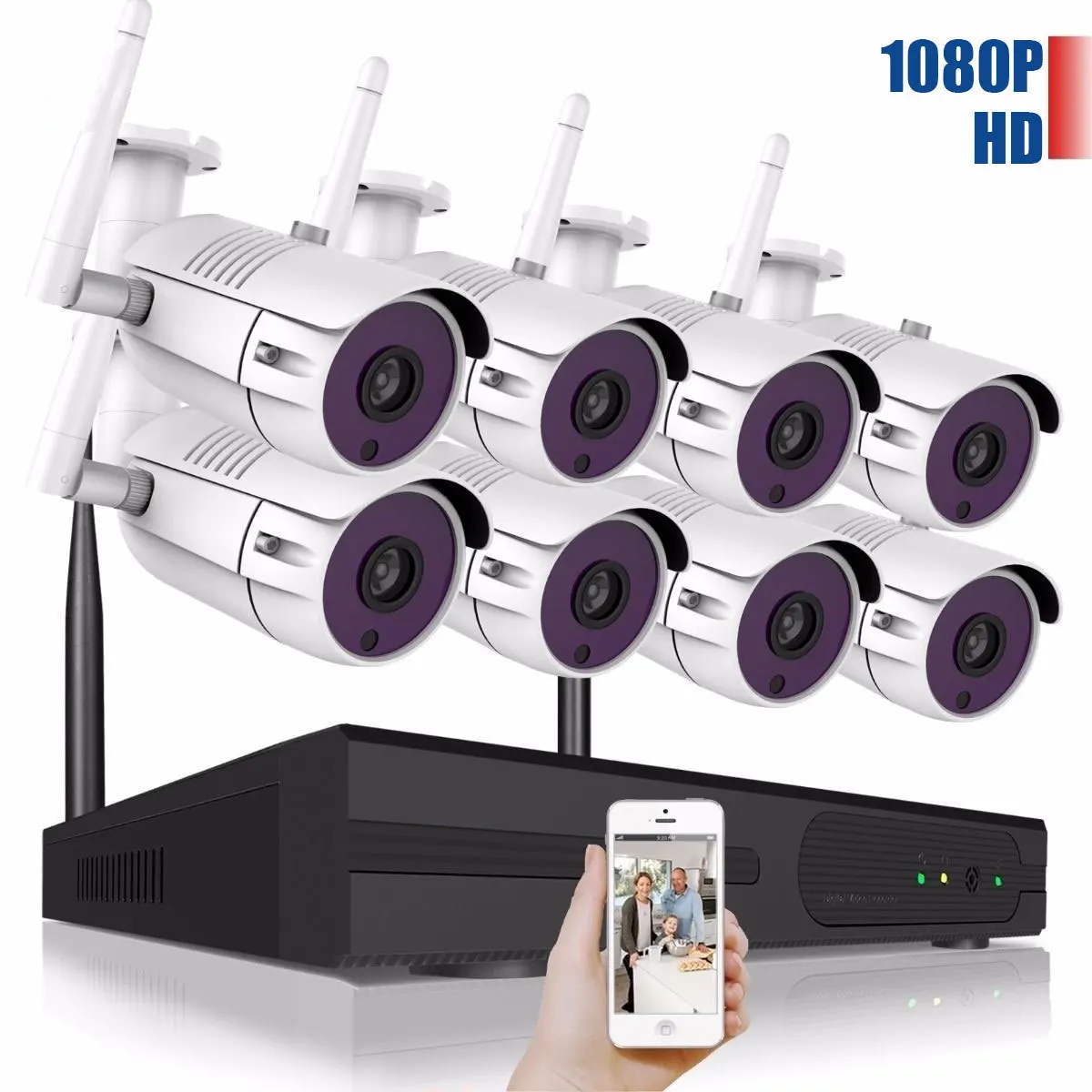 Full HD 1080P 8CH Wireless NVR CCTV Security System 2.0MP IP Camera