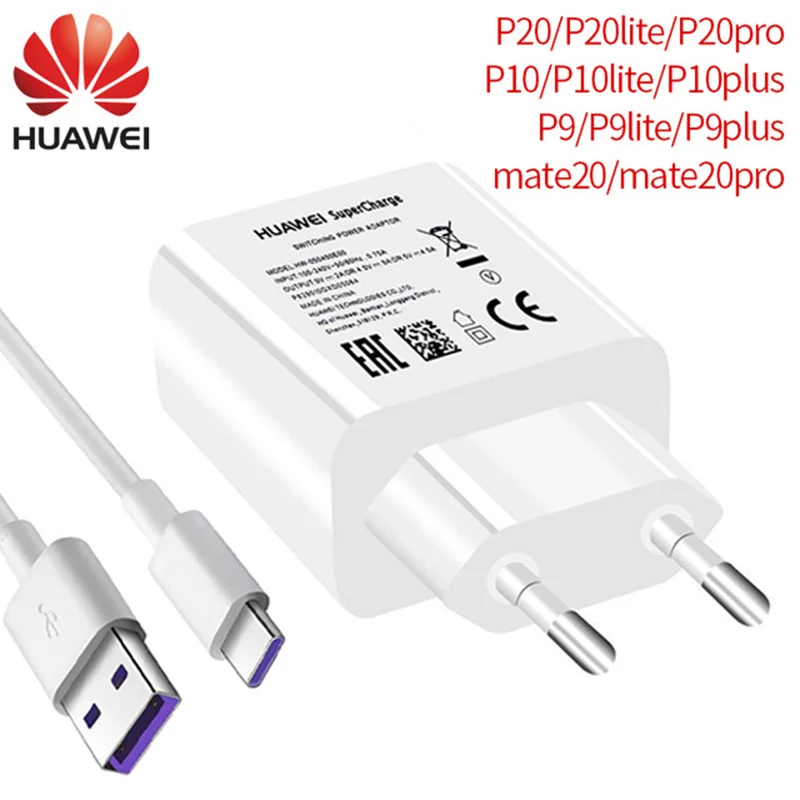 

Original Huawei P20 Supercharge USB Fast Charger Adapter 5V/4.5A Type C Data Cable For P10 P9 plus Mate 10 20 pro wall charger