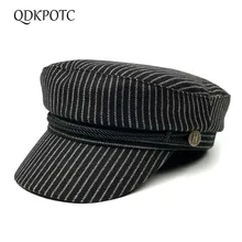 QDKPOTC, шапка в стиле милитари, Осень-зима, шапки для женщин, женская шапка, мужская шапка в полоску, кепка в стиле милитари, Gorra Plana, военная Кепка
