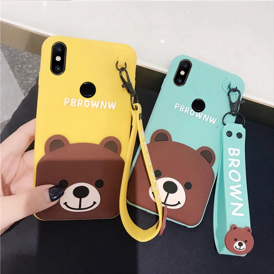 

For xiaomi mi 8 case xiaomi mi 8 se case cover cute 3d cartoon bear with strap soft silicone phone bag shell Ritozcase