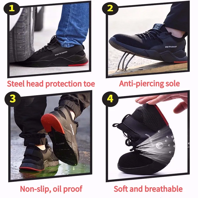 Men's Steel Toe Work Safety Shoes Casual Breathable Outdoor Sneakers Puncture Proof Boots Comfortable Industrial Shoes for Men Men's Steel Toe Work Safety Shoes Casual Breathable Outdoor Sneakers Puncture Proof Boots Comfortable Industrial Shoes for Men
