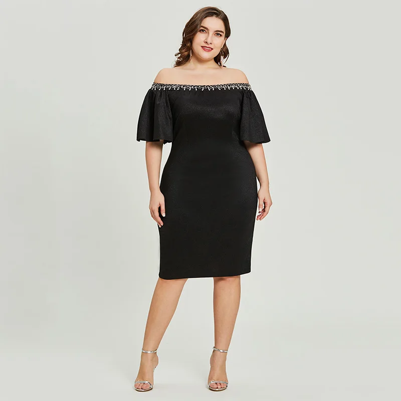 Dressv черное коктейльное платье дешевое с открытыми плечами длиной до колена с полурукавом платье на выпускной вечер элегантное модное коктейльное платье - Цвет: Black