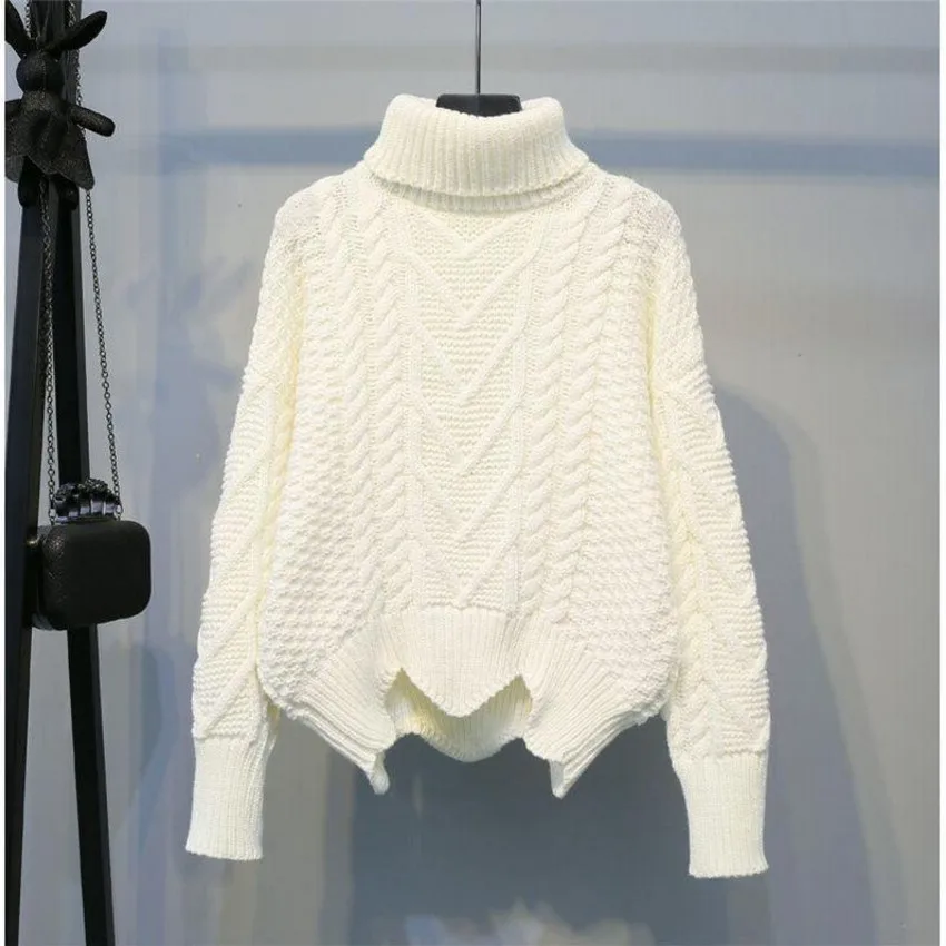 Осень Зима Водолазка Свободный пуловер с длинными рукавами утолщение теплый вязаный свитер для женщин белый черный зеленый розовый свитер вязаный - Цвет: 2