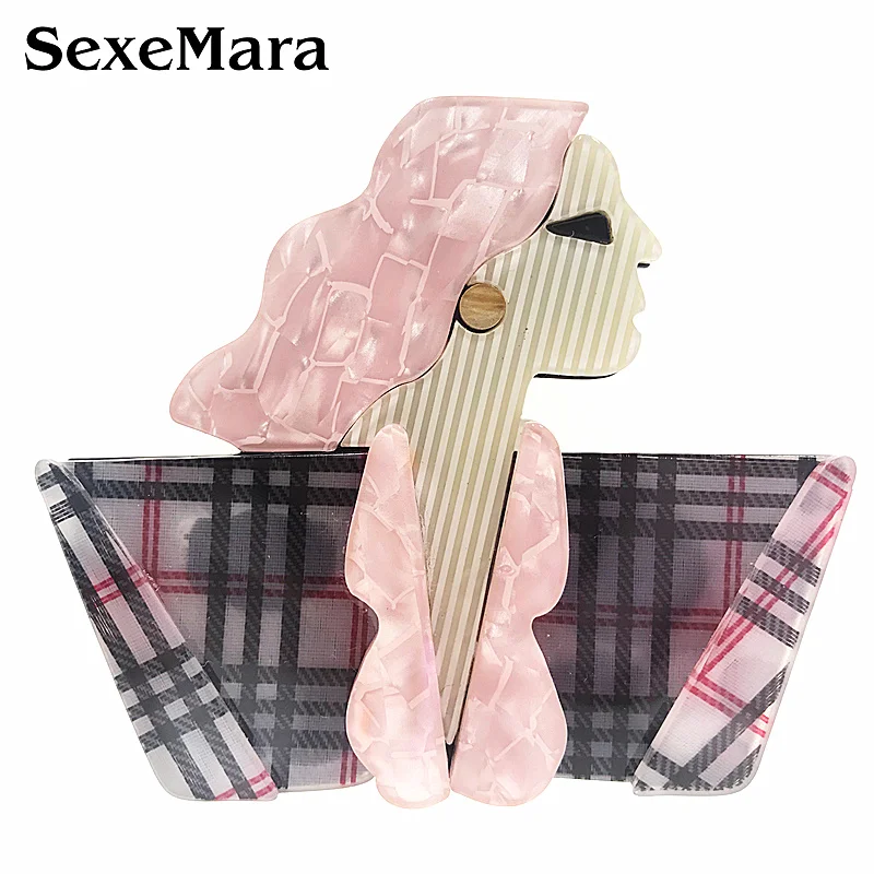 

SexeMara Acrylic Ladies Figure Brooch For Women Girls Large Resin Acetate Fiber Pins Lapel Pin Female Clothe Jewelry
