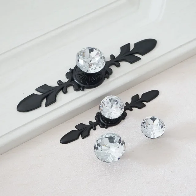 1pc Modern Pulls Crystal Kitchen Handles Glass Dresser Black