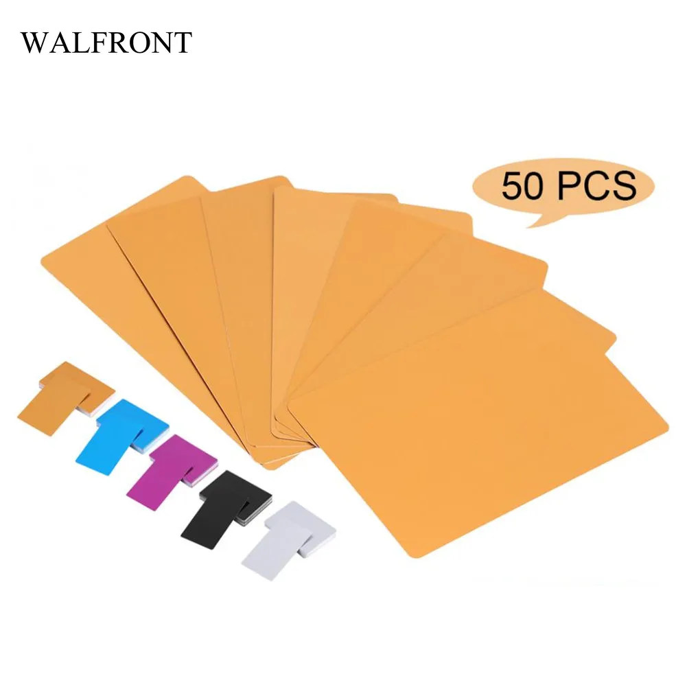 

WALFRONT Aluminium Alloy Business Name Cards 50Pcs/Lot Colorful Unisex Printing Blank Paper Visiting Cards Healthy Laser Mark
