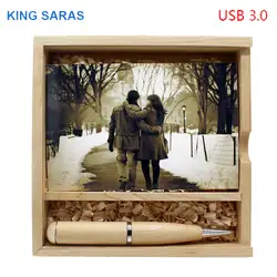 KING SARAS фотография подарок деревянный + коробка usb флэш-накопитель Флешка 4 ГБ 8 ГБ 16 ГБ 32 ГБ клен usb 3,0 деревянный логотип печать