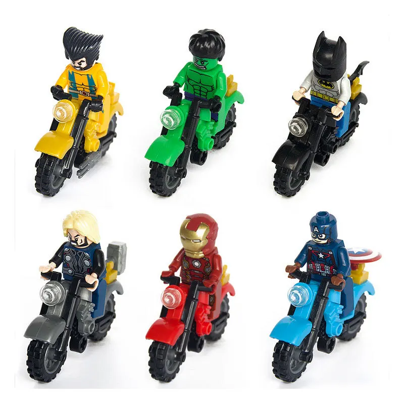 

6pcs/set Hasbro Marvel Avengers Iron Man Captain America Hulk Classic Model Dolls Motorcycle Building Block Toys For Kids