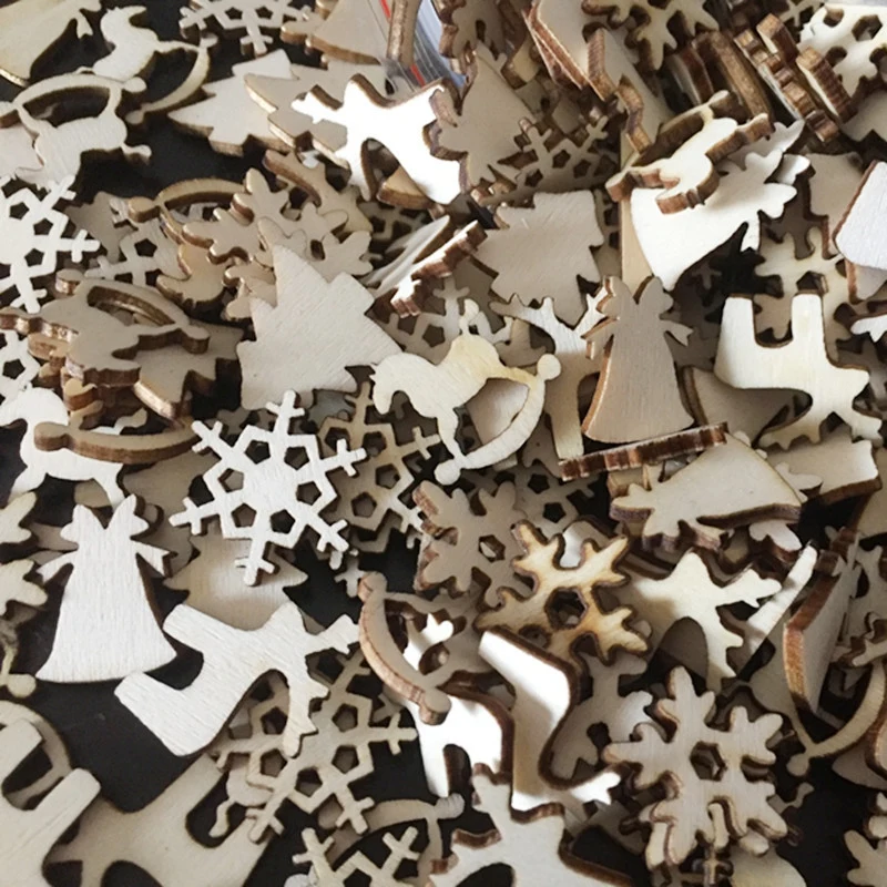 

50pcs/set Small Xmas Tree Elk Snow Shape Scrapbooking Crafts Durable Wood Christmas Decorations for Home