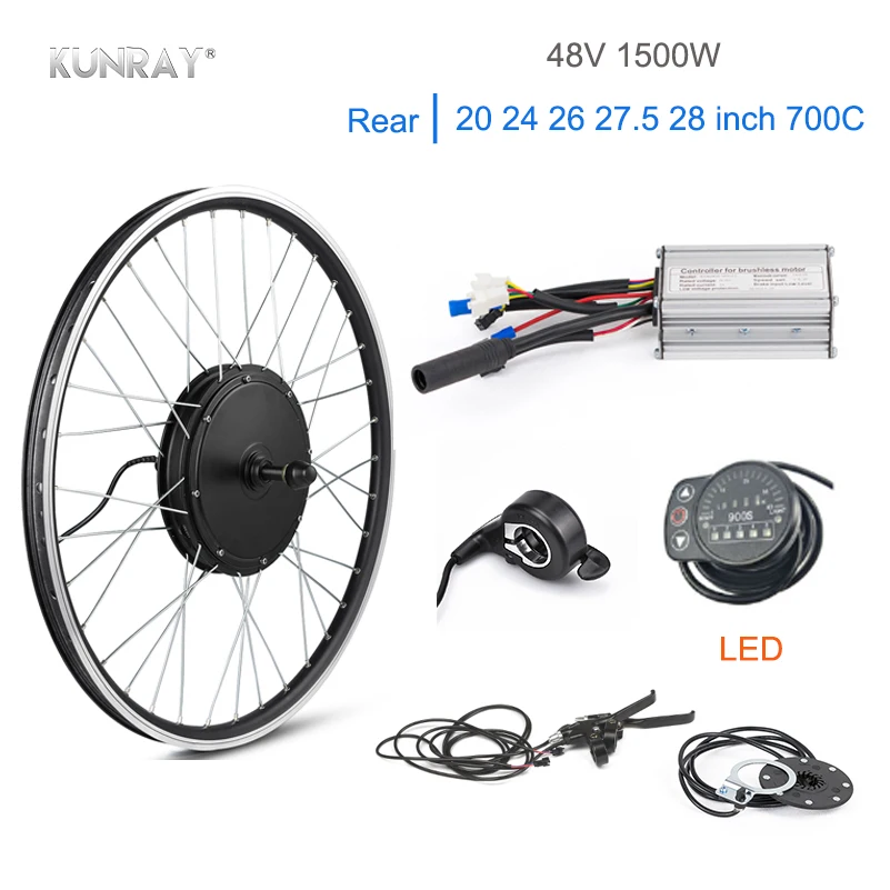 Best Kunray 45km/h Electric Bike Conversion Kit 48V 1500W 35A Brushless Motor Wheel 20" 26" Rear Electric Bike Wheel KT LED Display 0