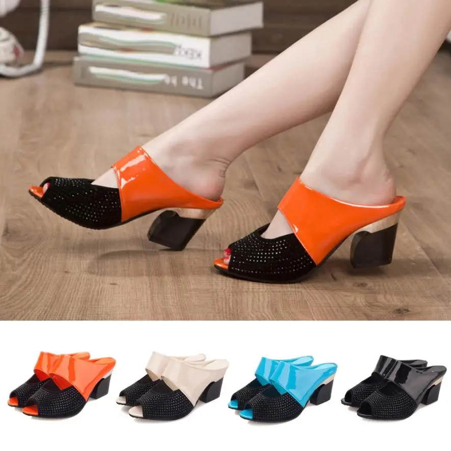 

SAGACE Shoes Flip flops Ladies Sandals Mixed Colors Square High Heels Slipper Fish Mouth casual shoes women 2018JU12