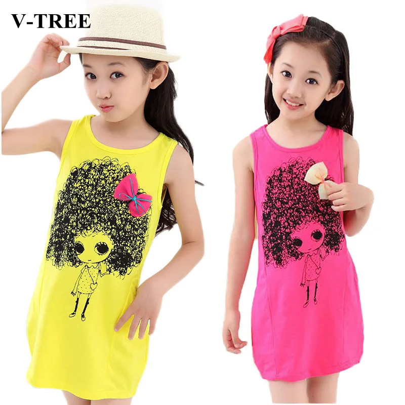 V-TREE Girls Party Dress Cotton Print Costumes For Teenagers Girl Bow Sleeveless Princess Dresses Kids Clothing Children Clothes V-TREE Girls Party Dress Cotton Print Costumes For Teenagers Girl Bow Sleeveless Princess Dresses Kids Clothing Children Clothes