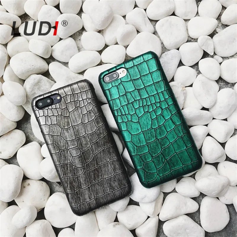 Чехол LUDI из крокодиловой кожи с зелеными и серыми блестками для iPhone X/8/7/8plus/xs/xr max