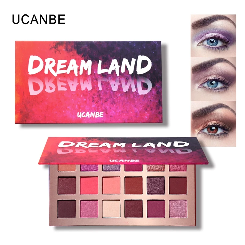 Абсолютно Новая косметика Dreamland, 18 цветов, мерцающие матовые тени для век, палитра для макияжа, фиолетовый, розовый, пигментированные тени для век, водонепроницаемые