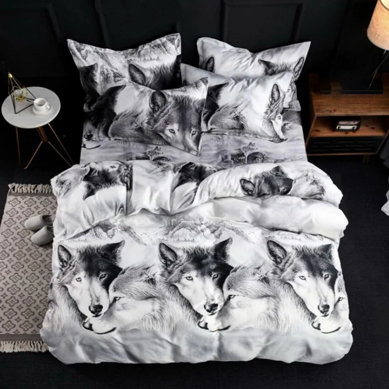 Urijk Outlet Wolf Bedding Set 3D Digital Printing Cool Oil Print Bed Clothes Comforter Cover Sheet Home Textiles | Дом и сад